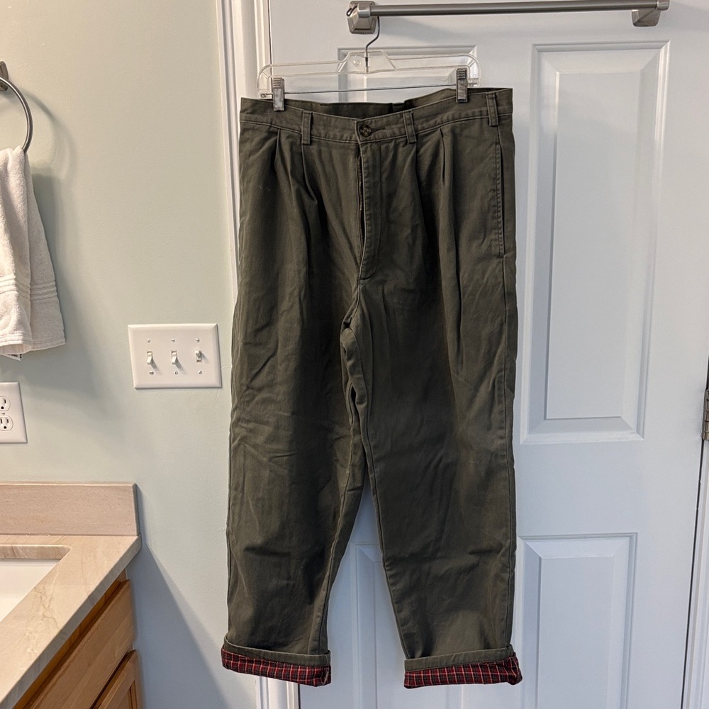 L.L. Bean Men's Flannel Lined Olive Green Chinos